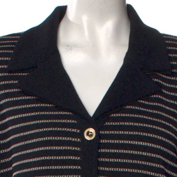 St. John Striped Navy button front cardigan - Picture 4 of 7